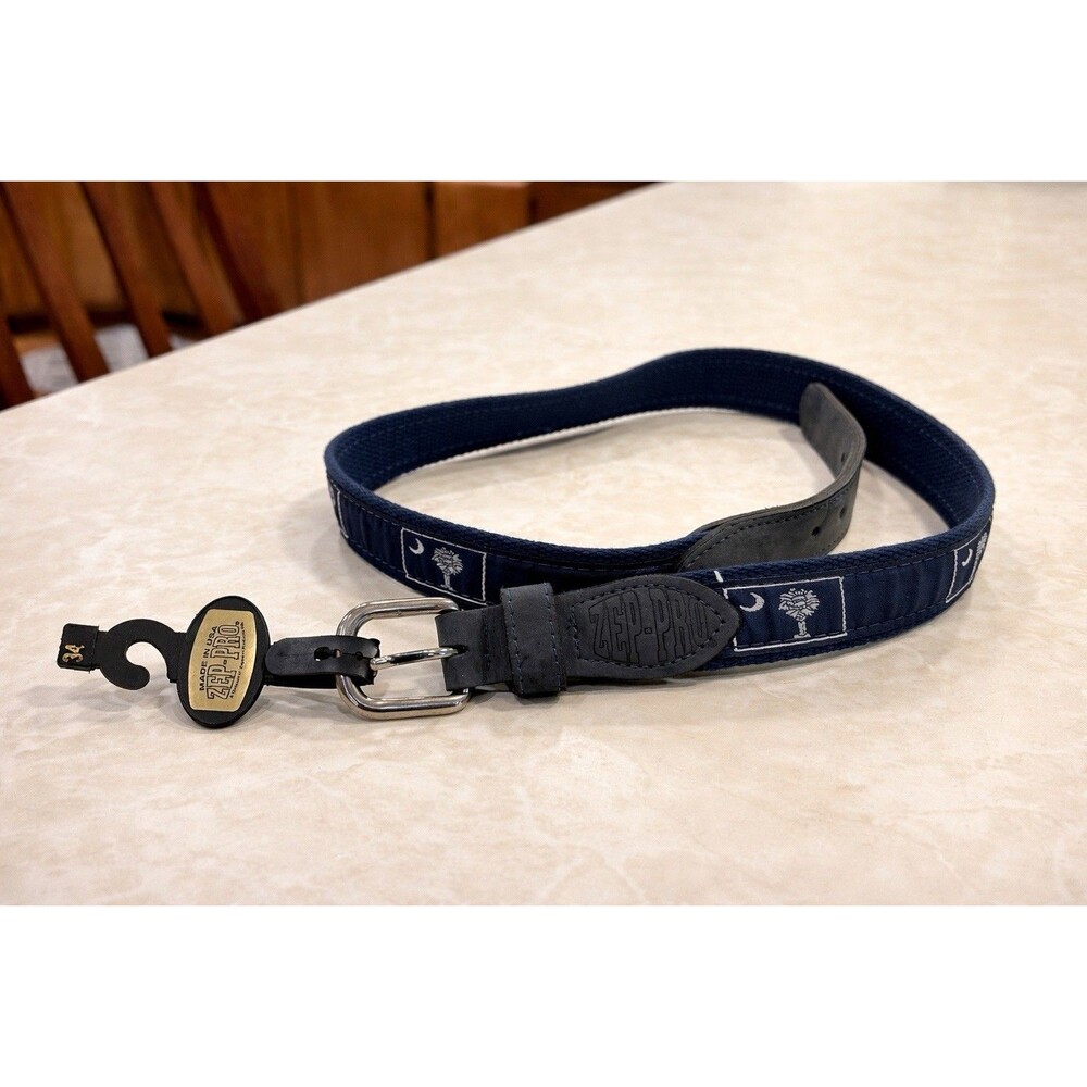 Zep-Pro South Carolina Palmetto Belt Navy Ribbon Canvas Brass Buckle Preppy 34
